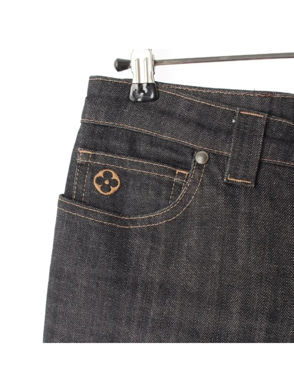Louis Vuitton Cotton Monogram Emblem Logo Button Denim Pants Black 36